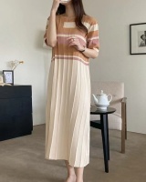 Round neck mixed colors loose knitted Korean style dress