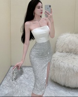 Pinched waist formal dress glitter dress for women