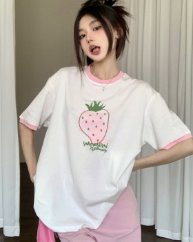 Strawberries loose white T-shirt slim mixed colors tops