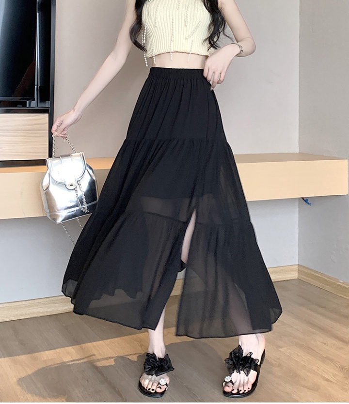 Split pleated summer long dress chiffon temperament skirt