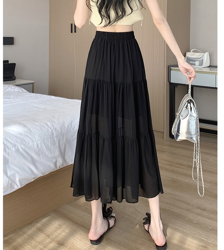 Split pleated summer long dress chiffon temperament skirt