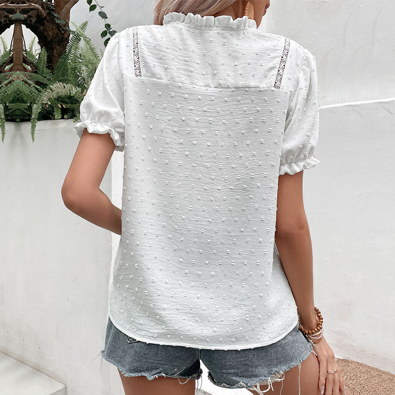 V-neck fashion white European style shirt for women