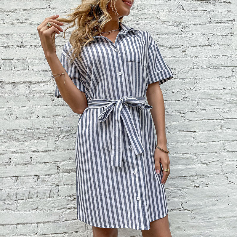 Stripe short shirt European style dress for women