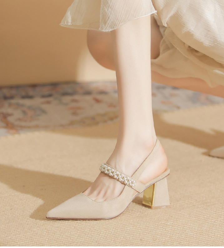 Thick sandals sheepskin high-heeled shoes for women