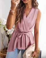 Sleeveless European style pinched waist tops for women