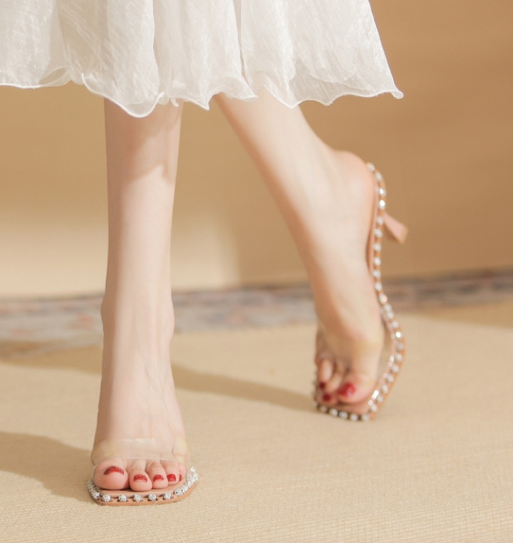 Sheepskin transparent slippers wears outside high-heeled shoes