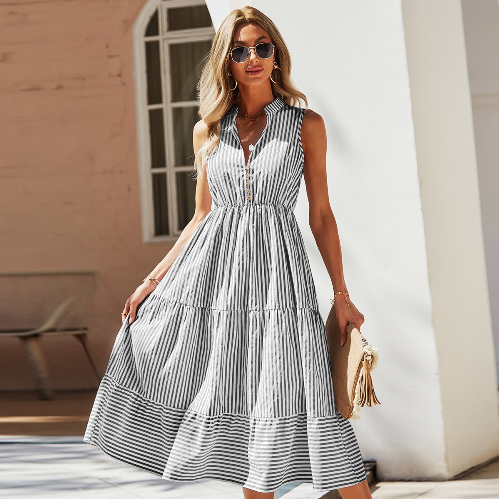 Sleeveless summer long dress stripe temperament dress