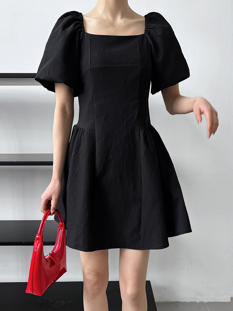 Court style temperament T-back embossing dress for women