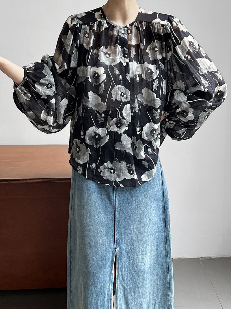 Korean style shirts long sleeve chiffon shirt for women