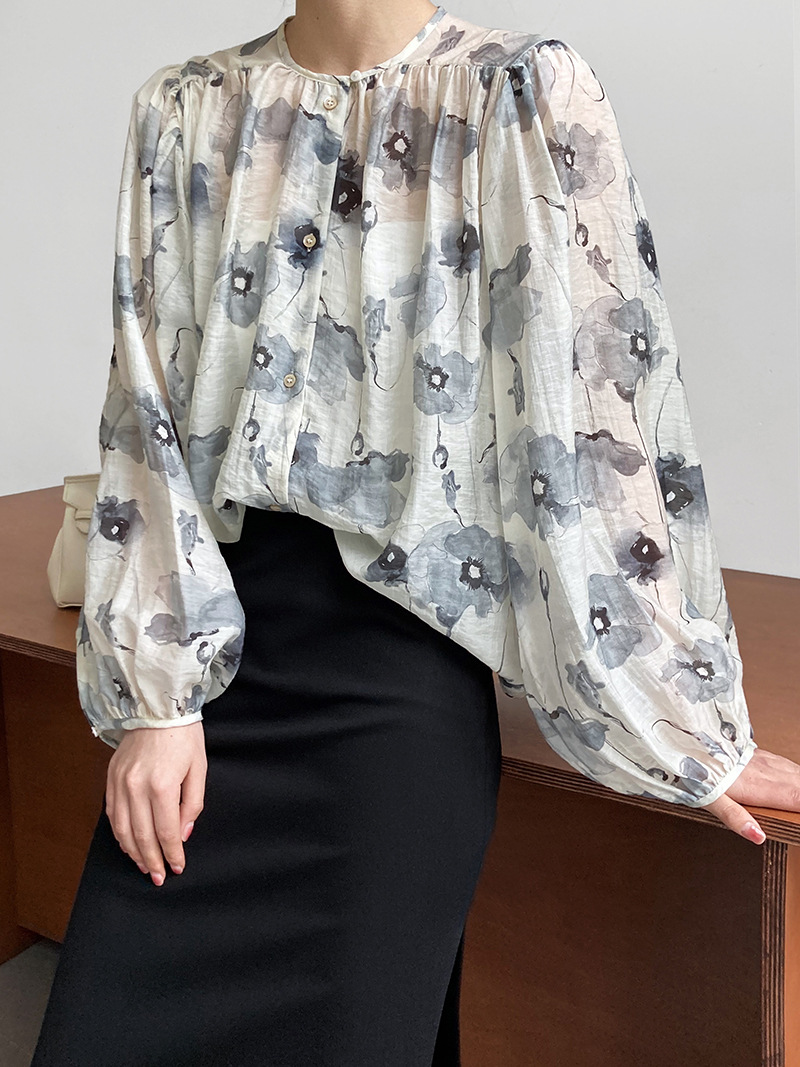 Korean style shirts long sleeve chiffon shirt for women