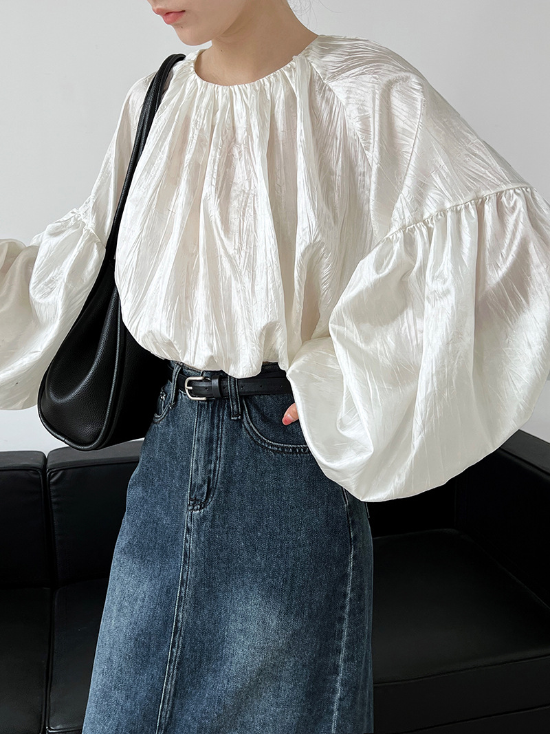 Korean style fold shirt lantern sleeve small shirt for women