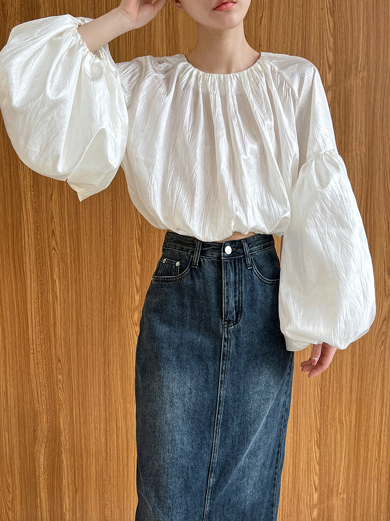 Korean style fold shirt lantern sleeve small shirt for women