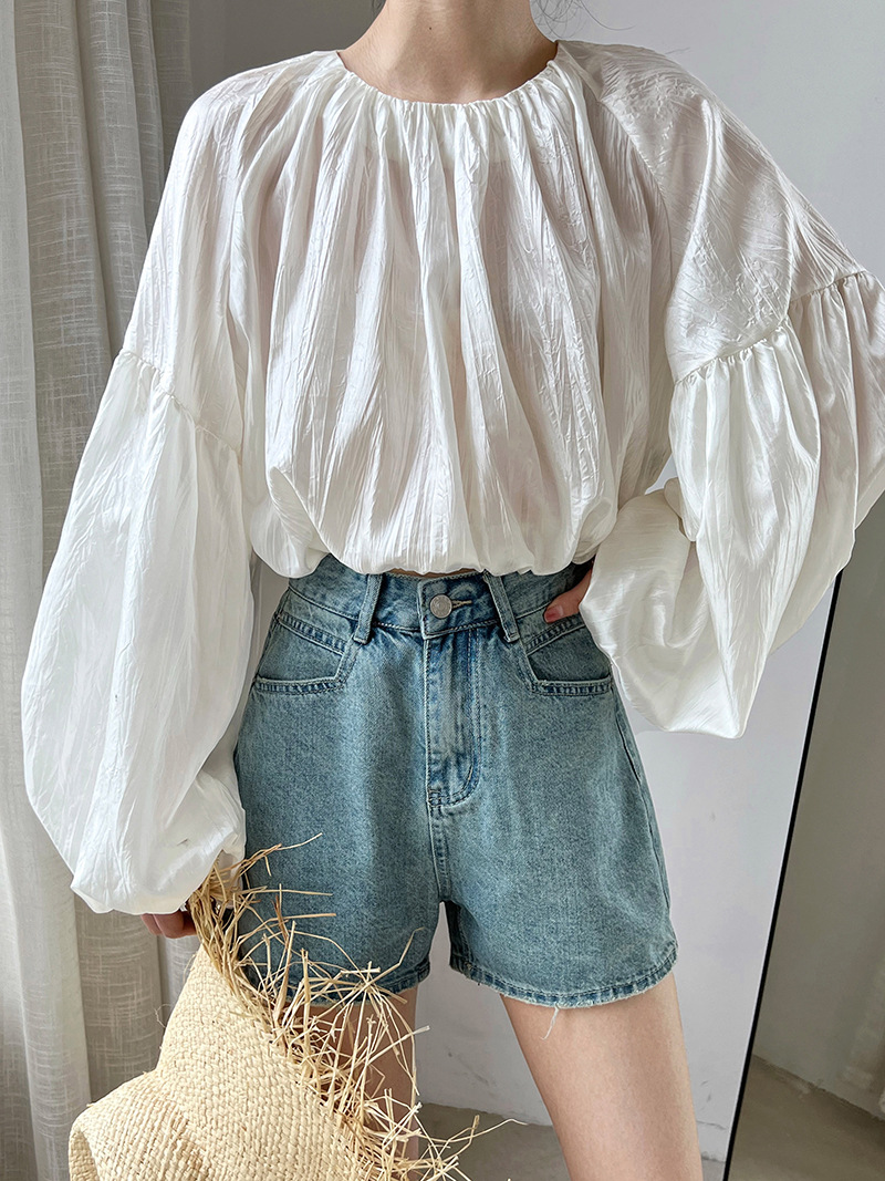 Korean style fold shirt lantern sleeve small shirt for women