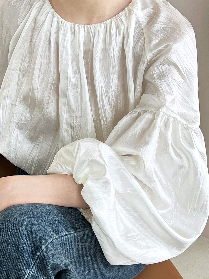 Korean style fold shirt lantern sleeve small shirt for women