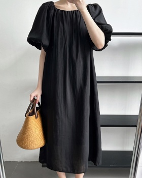 Pinched waist puff sleeve square collar wear dress