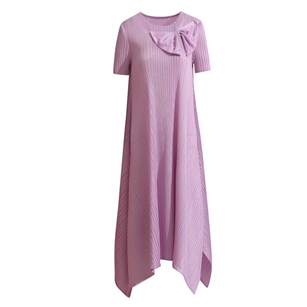 Fold conventional sleeve one-piece crinkling loose waist dress