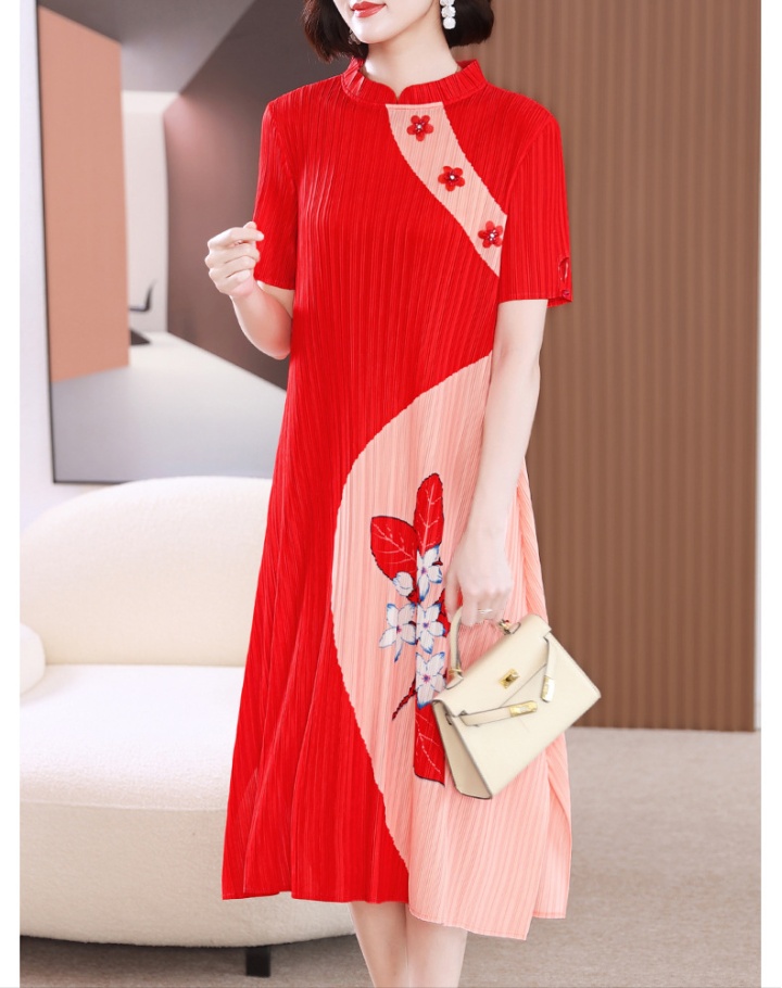Embroidery embroidered flowers fold elegant short sleeve dress