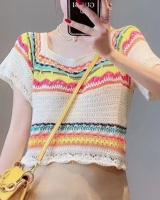 Stripe short sleeve summer mixed colors tops for women