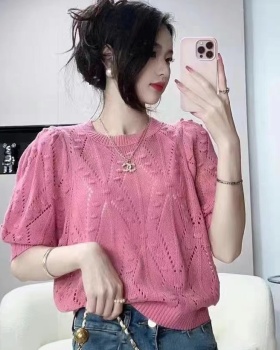 Hollow short sleeve summer sweater fashion pink tops