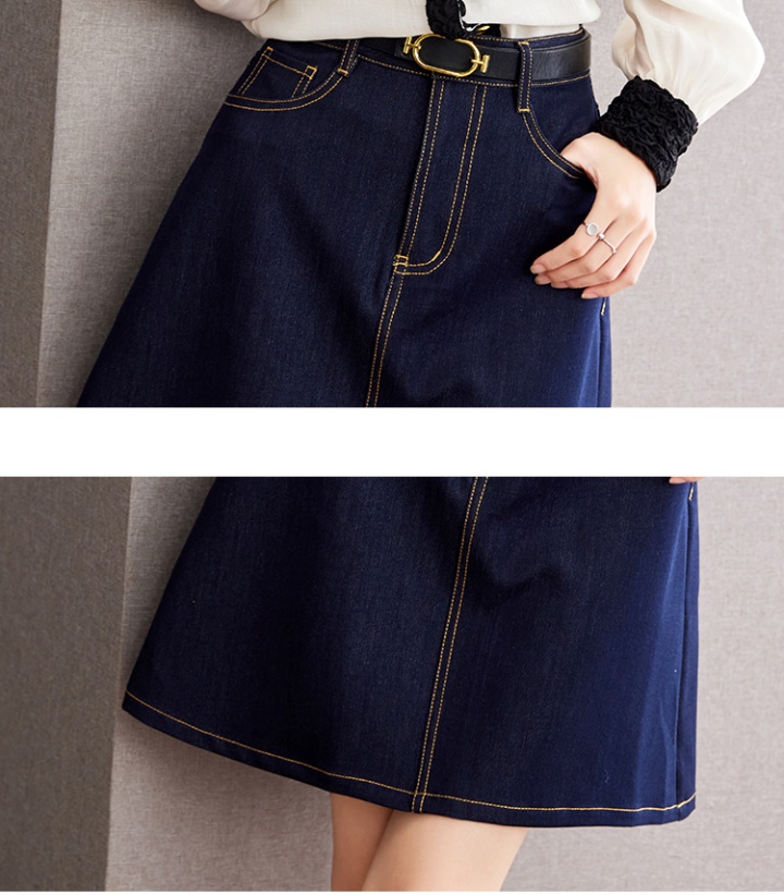 High waist mixed colors navy-blue denim retro skirt