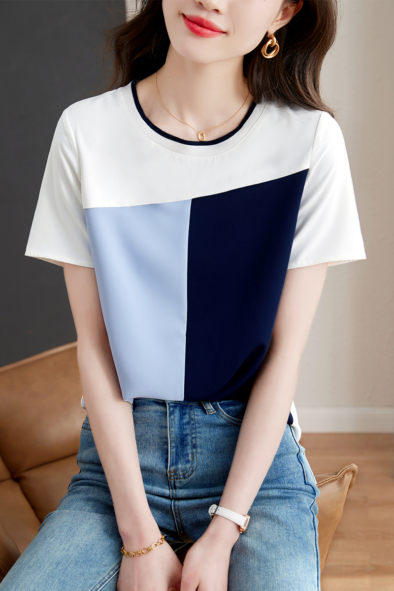 Summer simple T-shirt short sleeve splice tops