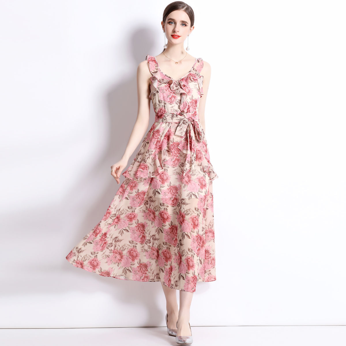 Sweet temperament dress floral long dress for women