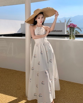 White sling floral summer embroidery dress