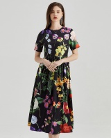 Big skirt short sleeve high waist printing summer dress
