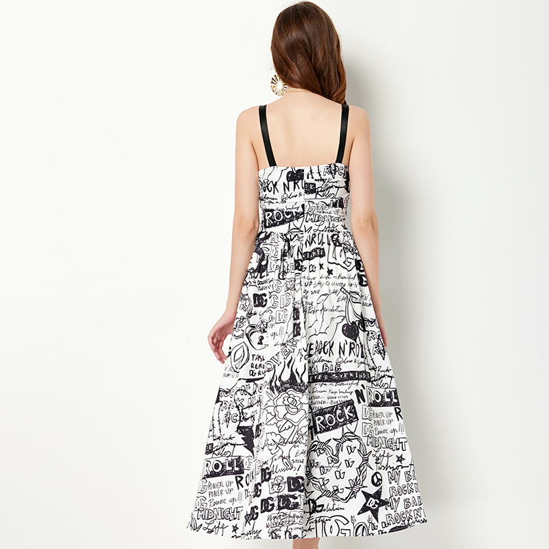 Stereoscopic graffiti temperament slim split printing dress