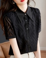 Loose short sleeve shirt chiffon black tops for women