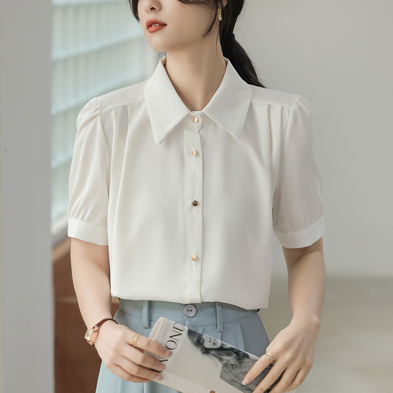 White short sleeve profession shirt loose summer tops for women