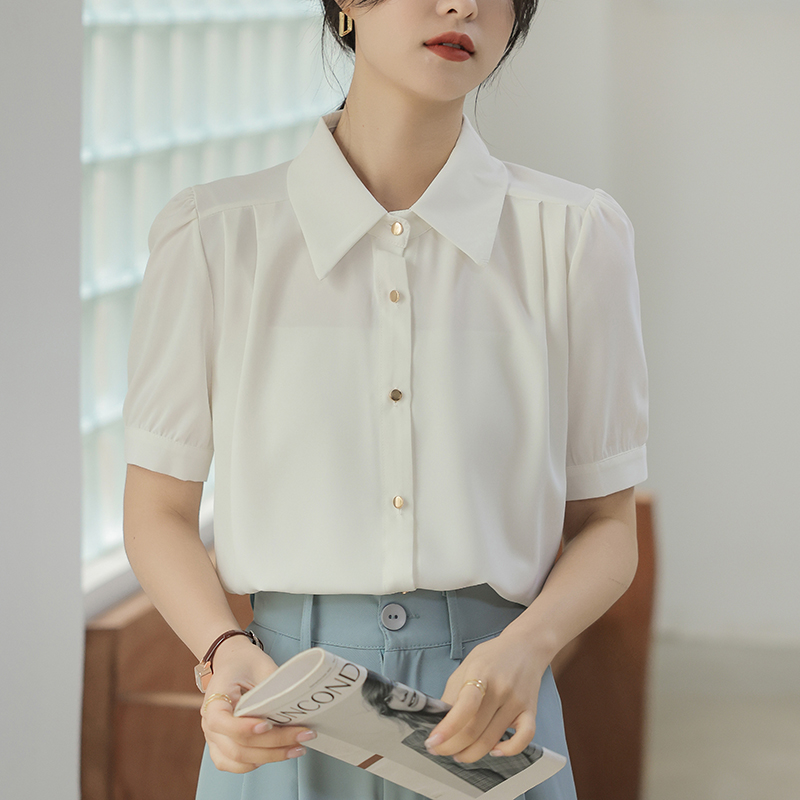 White short sleeve profession shirt loose summer tops for women
