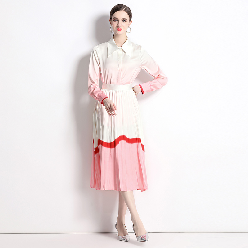 Crimp tops gradient short skirt 2pcs set for women