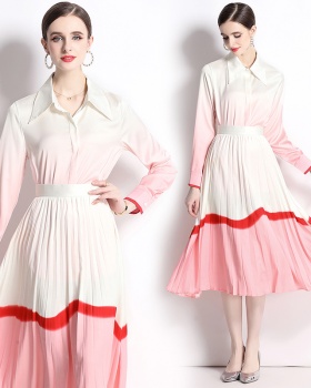 Crimp tops gradient short skirt 2pcs set for women