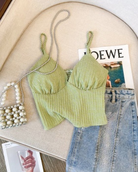 V-neck green tops with chest pad vest for women