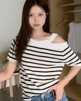 Flat shoulder strapless thin short sleeve Korean style tops