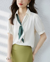 All-match collar satin shirt summer tops for women