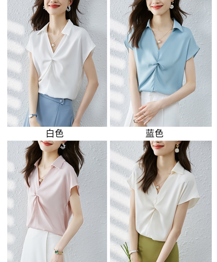Korean style satin tops all-match summer shirt for women