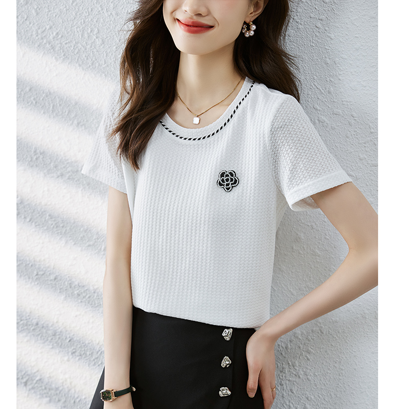 All-match Korean style short sleeve splice T-shirt for women