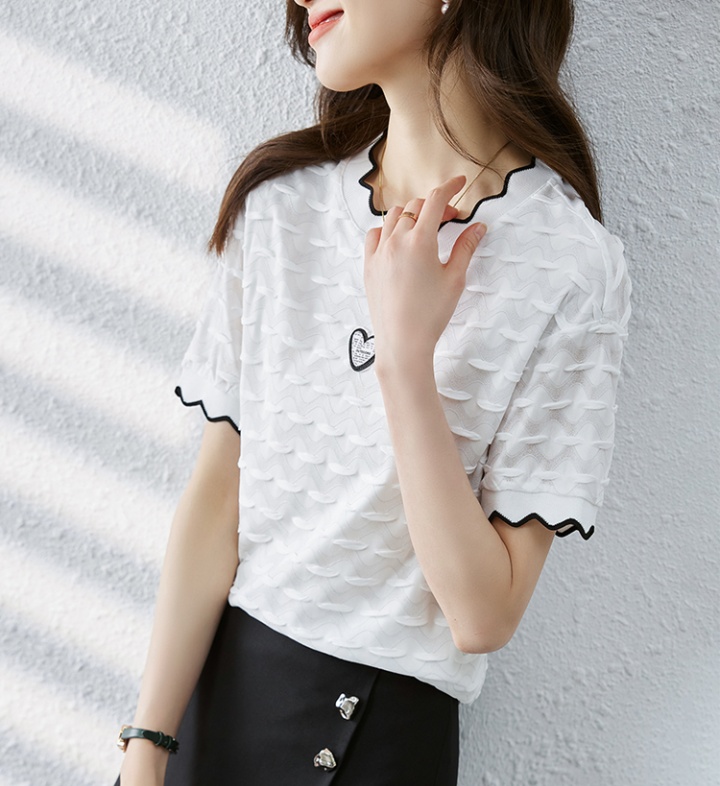 Short sleeve splice all-match round neck T-shirt for women