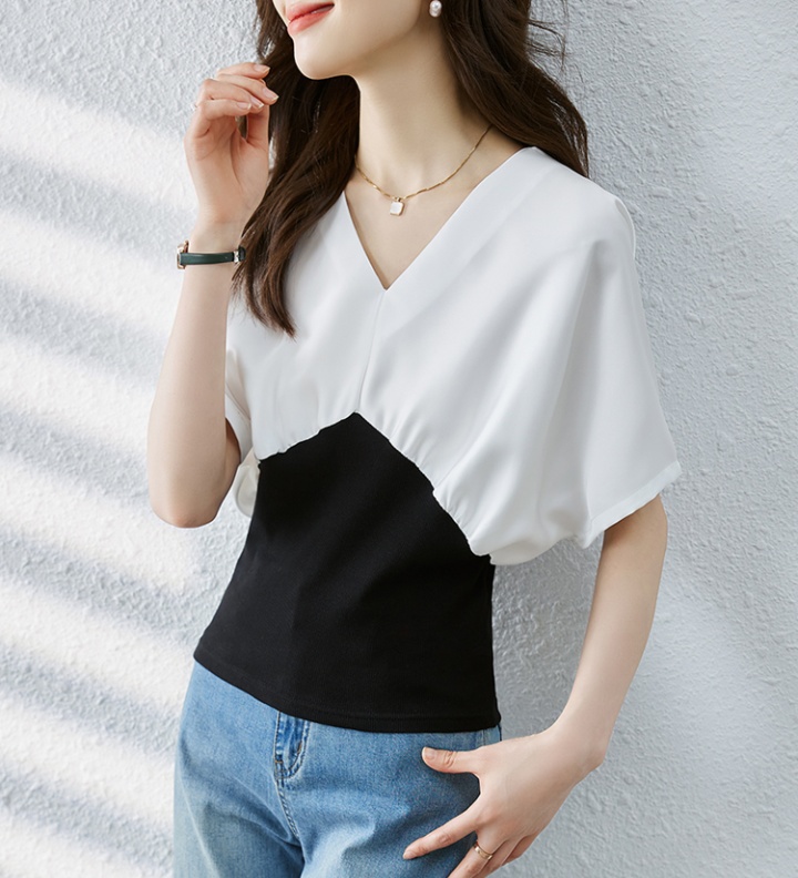 Summer bat shirts V-neck short sleeve tops for women