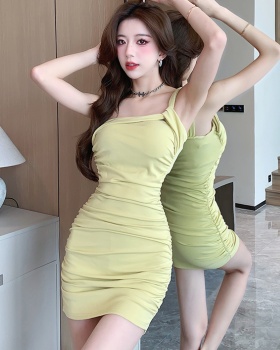 Summer sexy pure sling T-back spicegirl shoulder fold dress