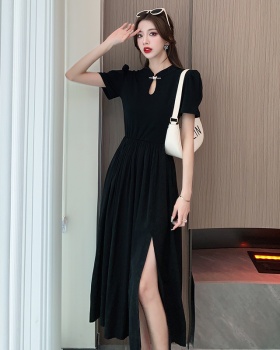 Split summer cheongsam retro black long dress for women