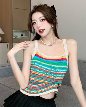 Stripe knitted sling vest halter crochet summer tops
