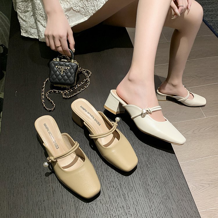 Middle-heel fashion spring and summer slippers for women