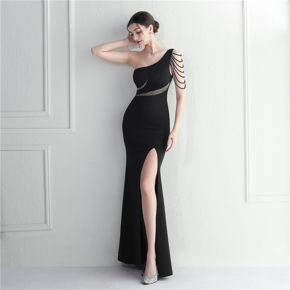 Party long sexy beading shoulder evening dress