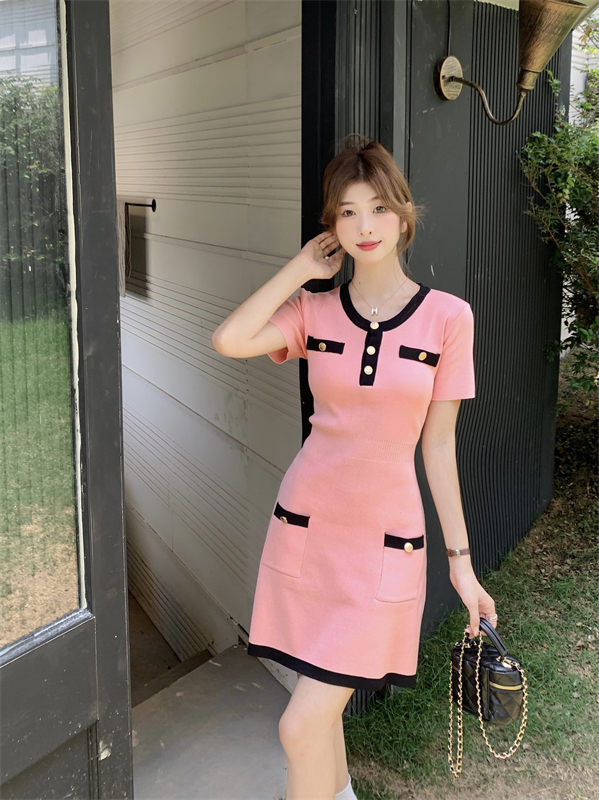 France style knitted retro temperament rome dress