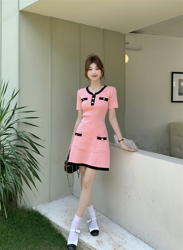 France style knitted retro temperament rome dress