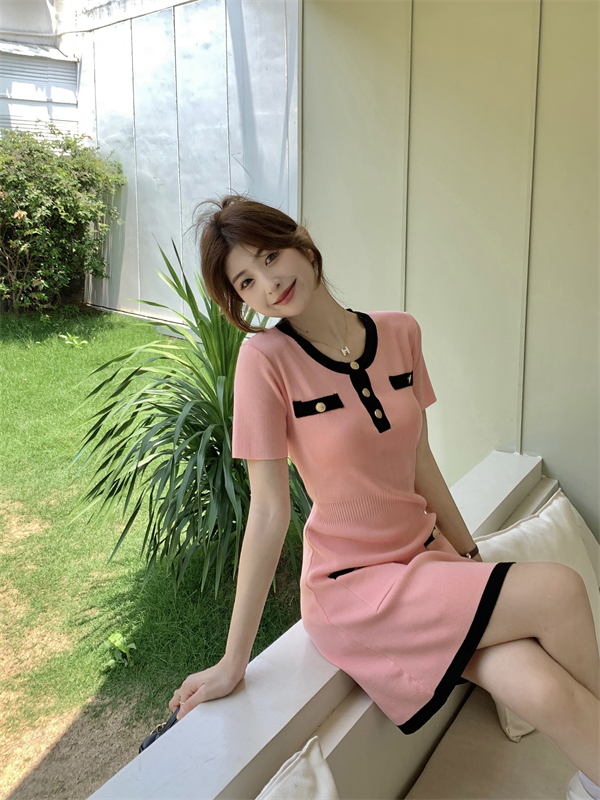 France style knitted retro temperament rome dress