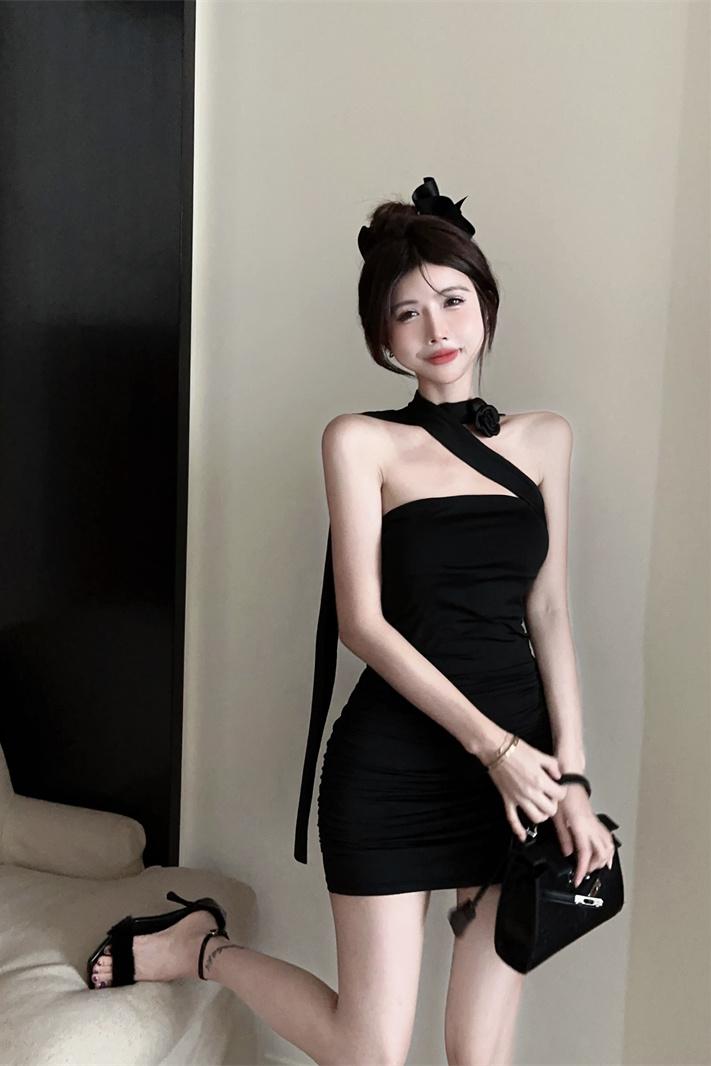 Fold slim sexy package hip wrapped chest dress for women